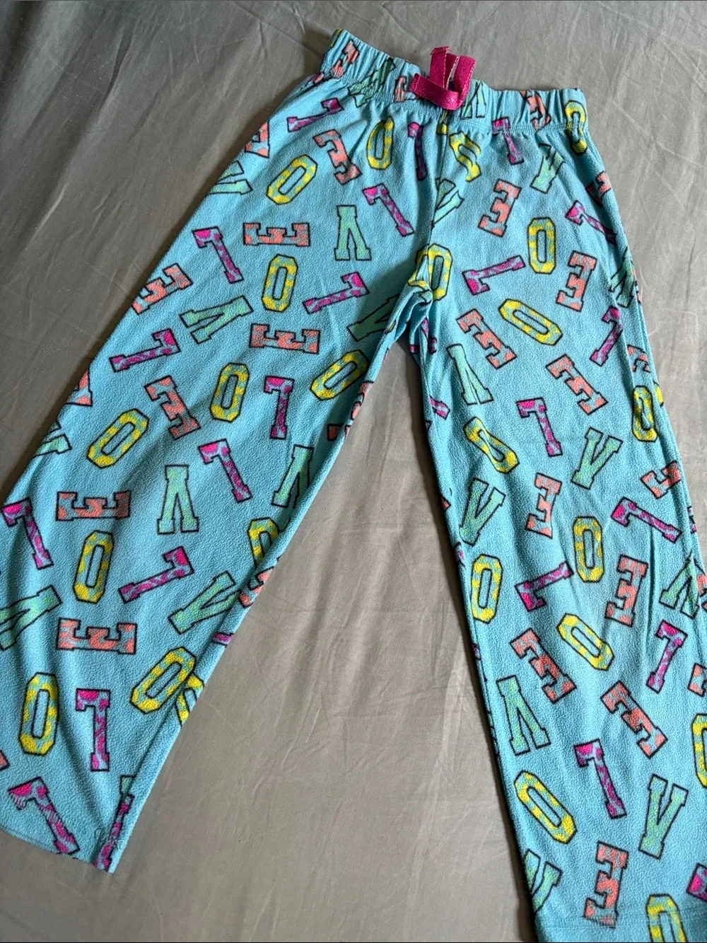total girl Light Blue Number Print Pajama Bottoms with Pink Bow